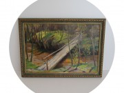 Картина старинная "Мостик в лесу" Картон, масло Худ. Ильин СССР №14289